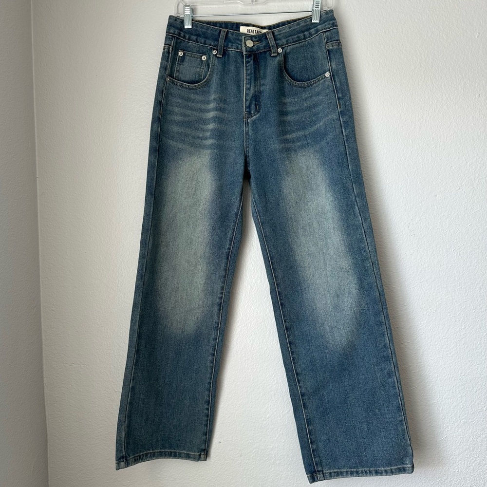 Realtakai Jeans Medium Wash Wide leg denim streetwear fashion edgy style